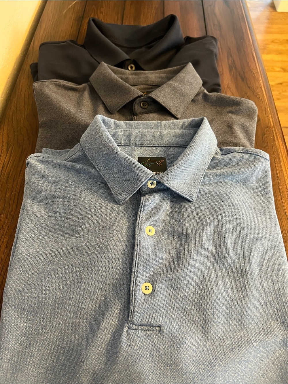 Greg Norman Collection Men's Polo Trio - Light Blue, Charcoal, Black size large
